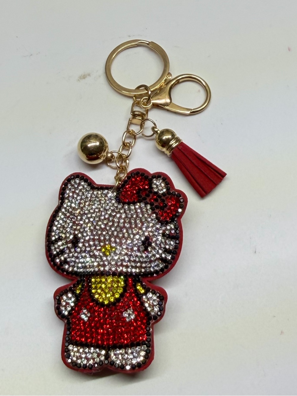 Crystal Hello Kitty Style Red Tassel Keychain